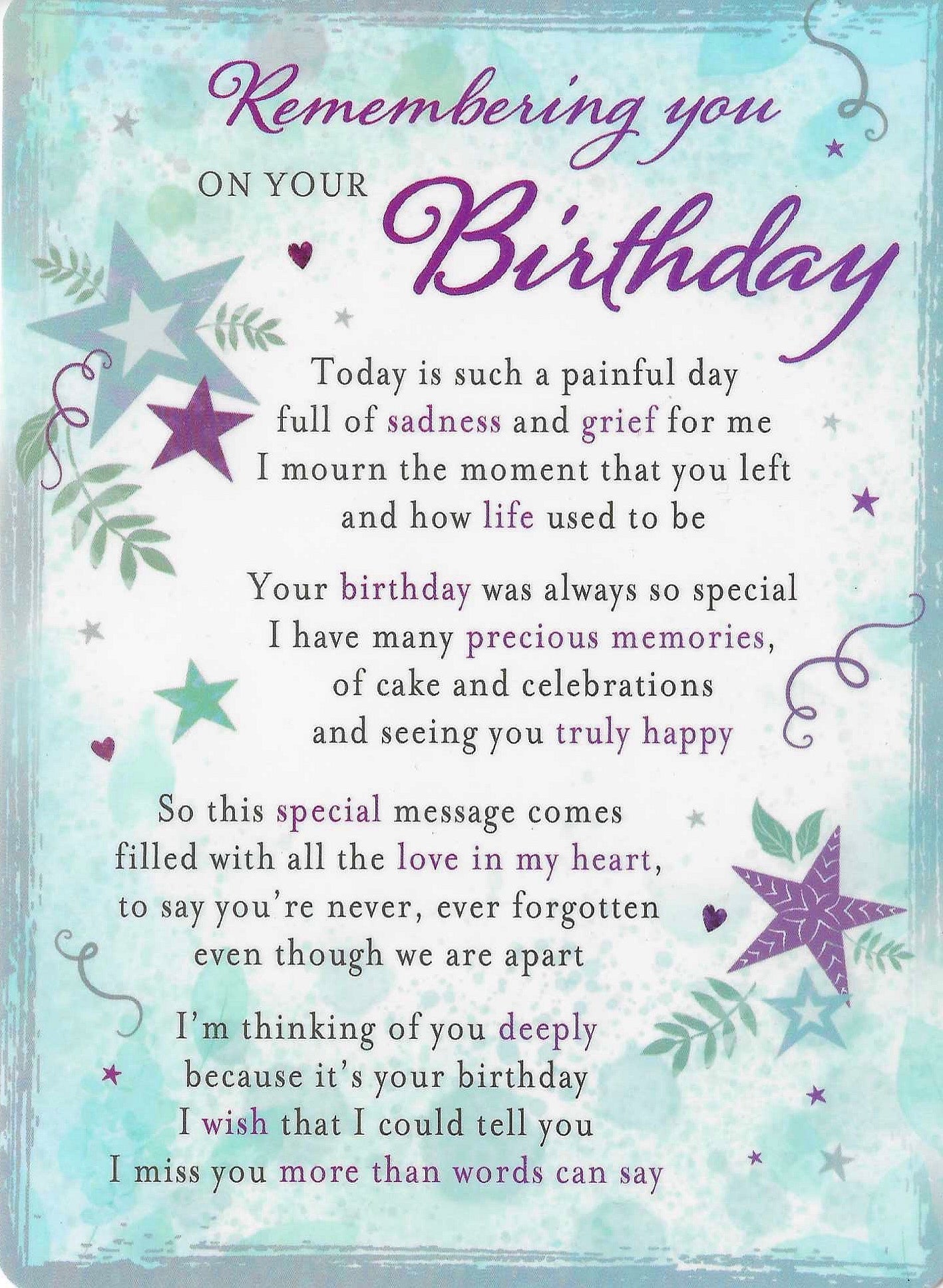 Grave Memorial Card, Remembering you on your Birthday
