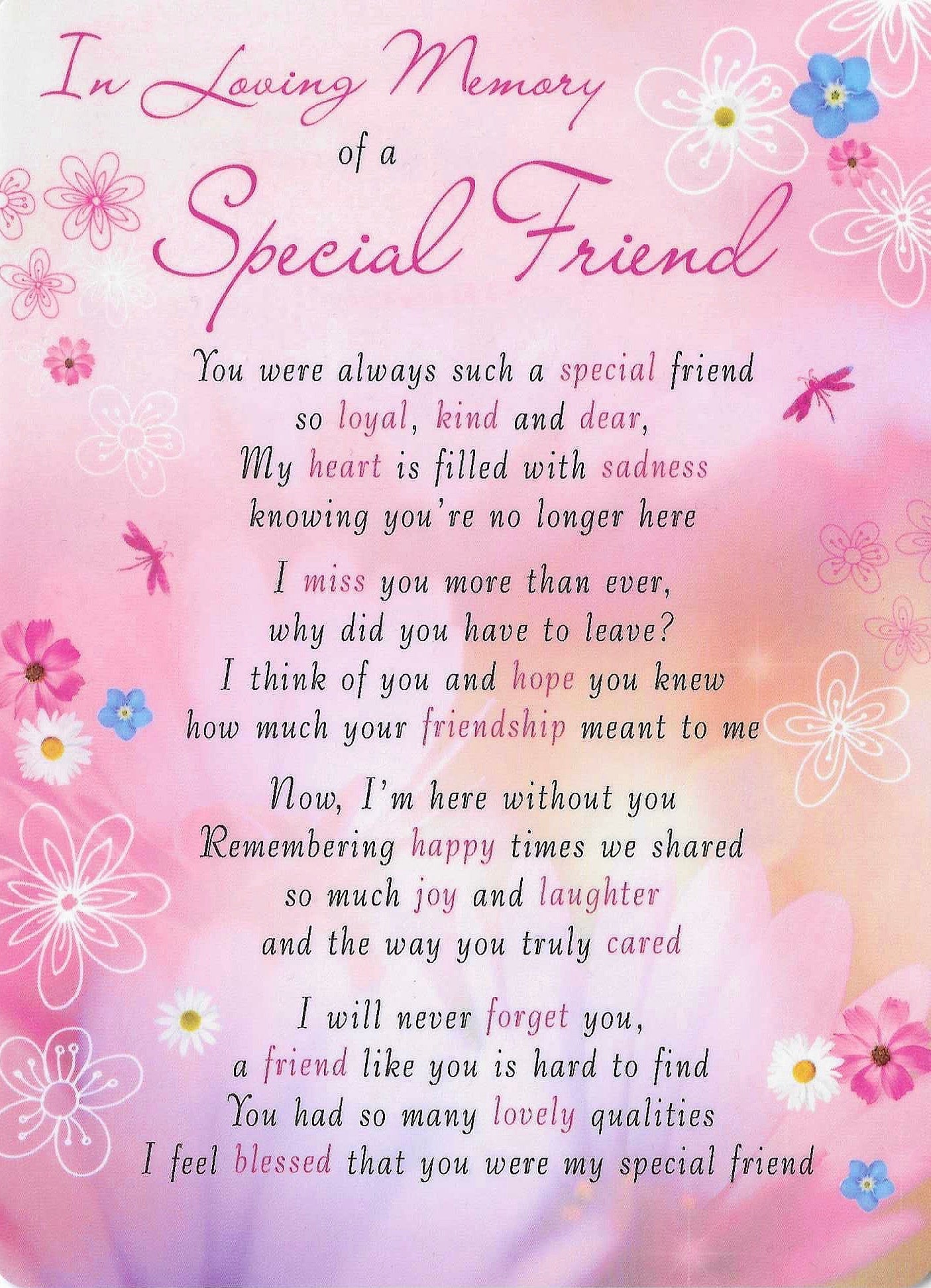 Grave Memorial Card, In Loving Memory of a Special Friend