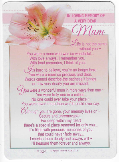 Grave Memorial Card, In Loving Memory Of A Very Dear Mum