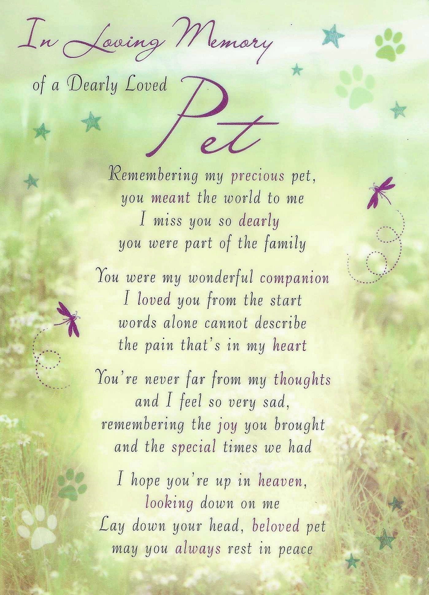 Grave Memorial Card, In Loving Memory of a Dearly Loved Pet