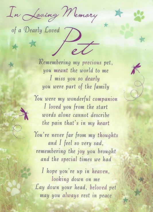 Grave Memorial Card, In Loving Memory of a Dearly Loved Pet