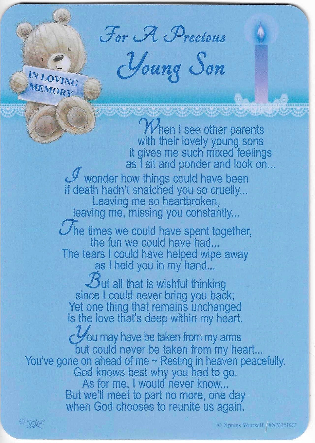 Grave Memorial Card, For A Precious Young Son