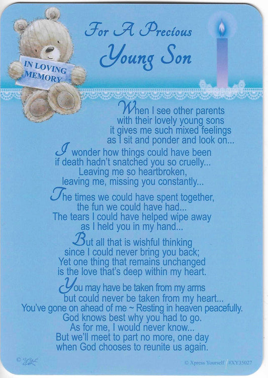 Grave Memorial Card, For A Precious Young Son