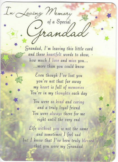 Grave Memorial Card, In Loving Memory of a Special Grandad