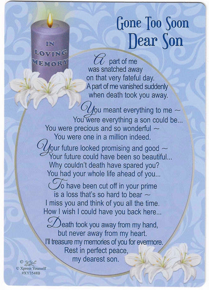 Grave Memorial Card, Gone Too Soon Dear Son