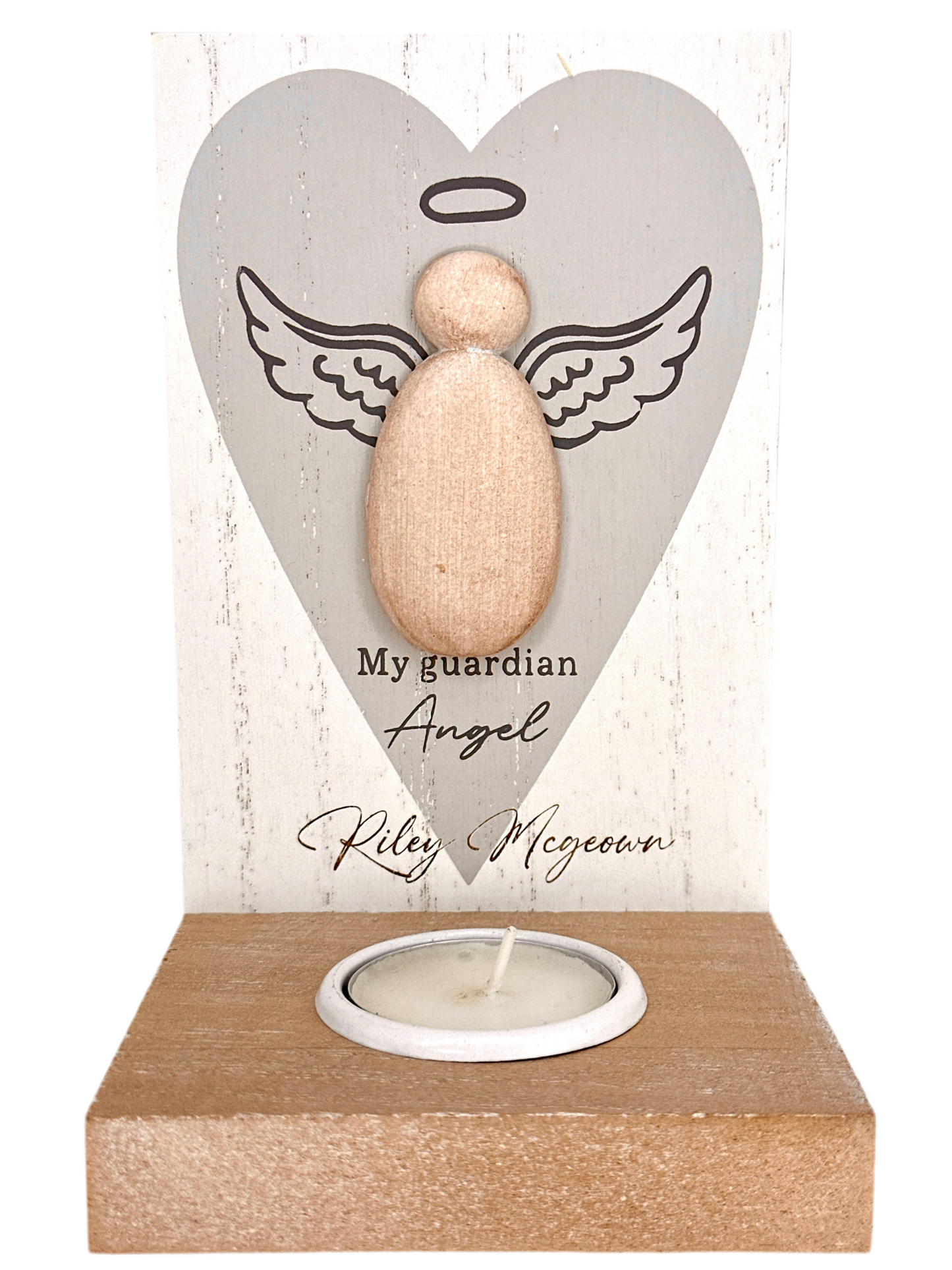 Guardian Angel tea light holder with personalised name