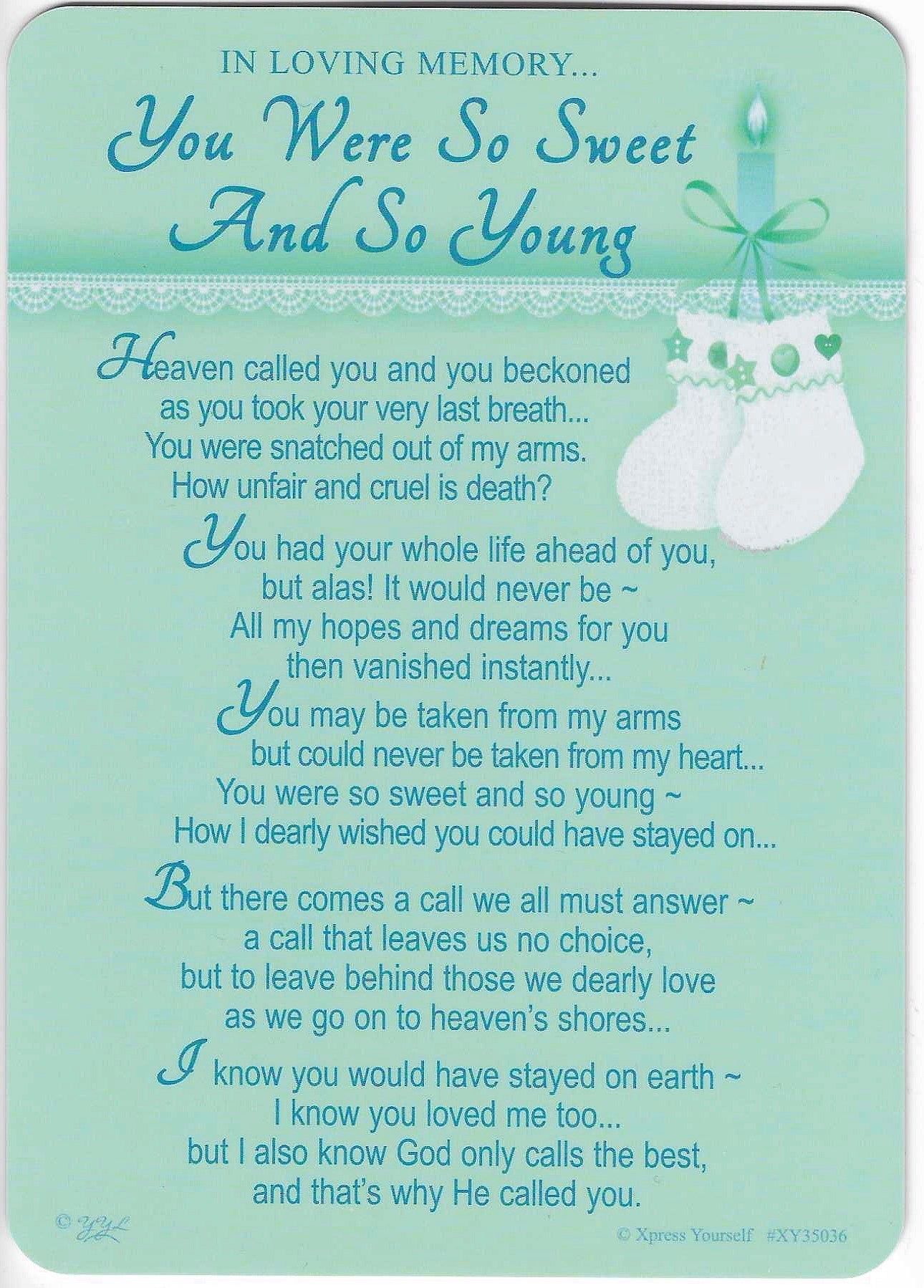 Grave Memorial Card, In Loving Memory, You Were So Sweet And So Young