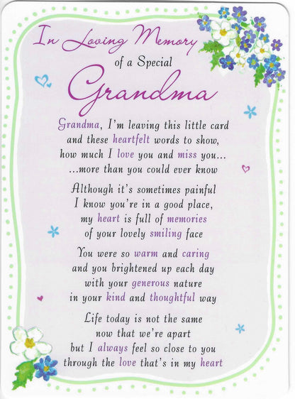 Grave Memorial Card, In Loving Memory of a Special Grandma