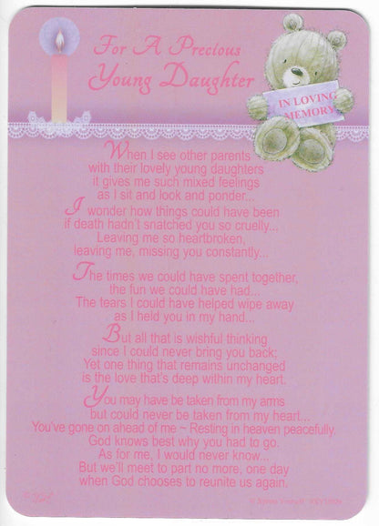 Grave Memorial Card, For A Precious Young Daughter