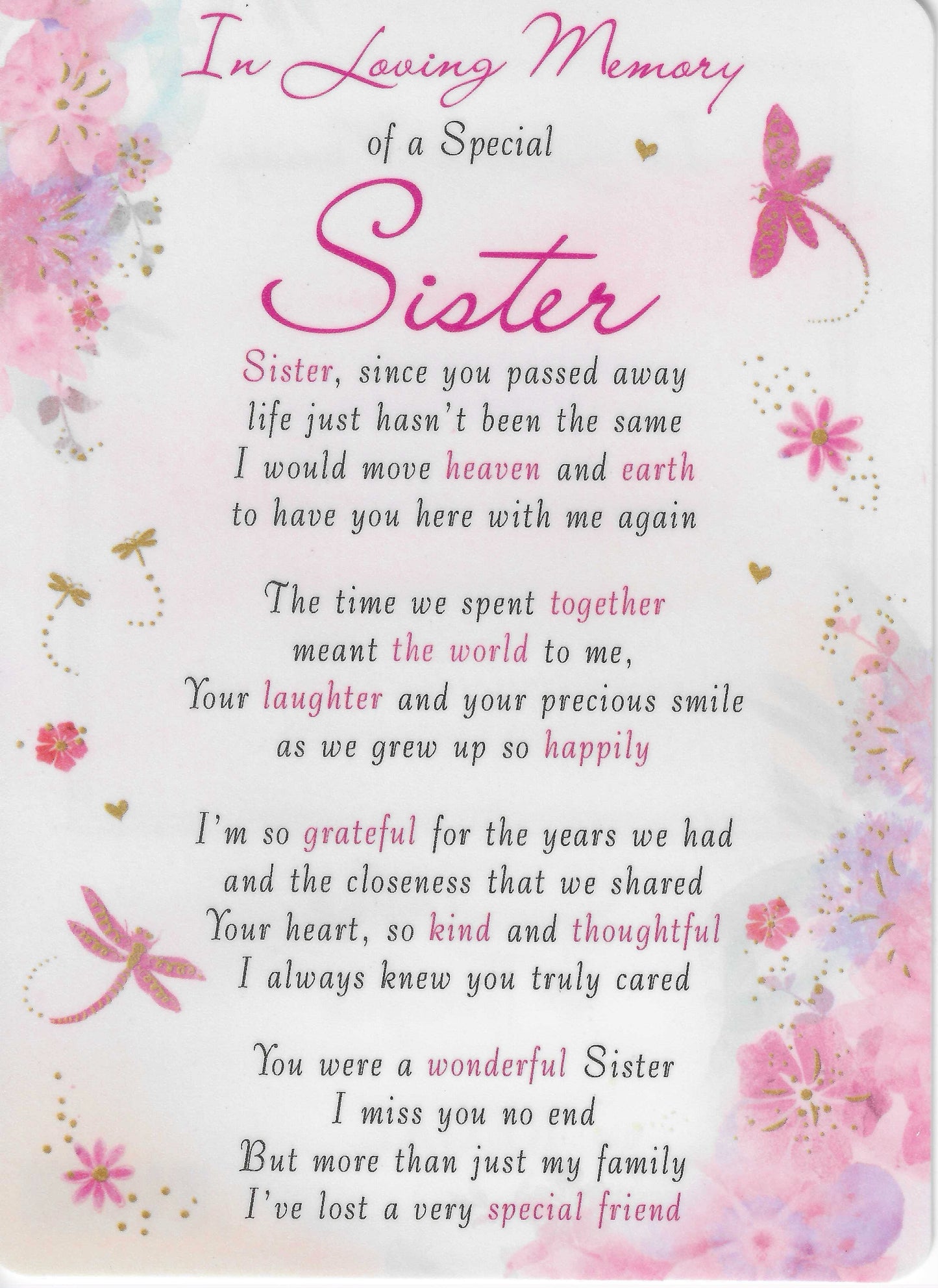 Grave Memorial Card | In Loving Memory of a Special Sister