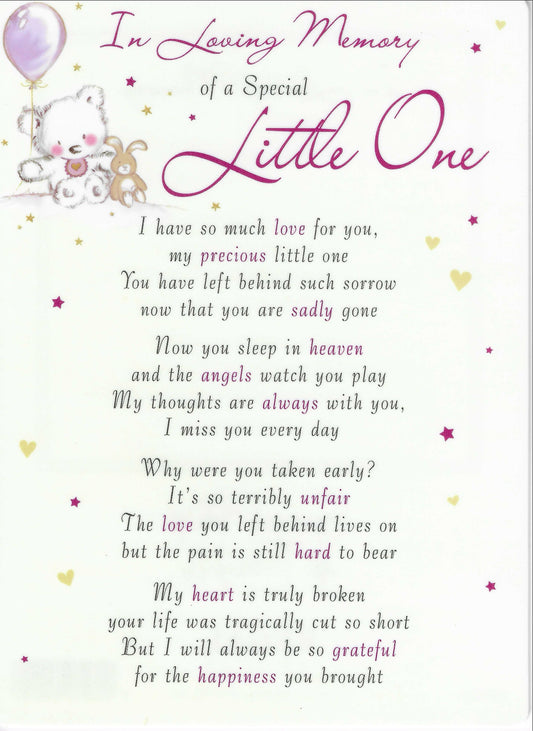 Grave Memorial Card | In Loving Memory of a Special Little One