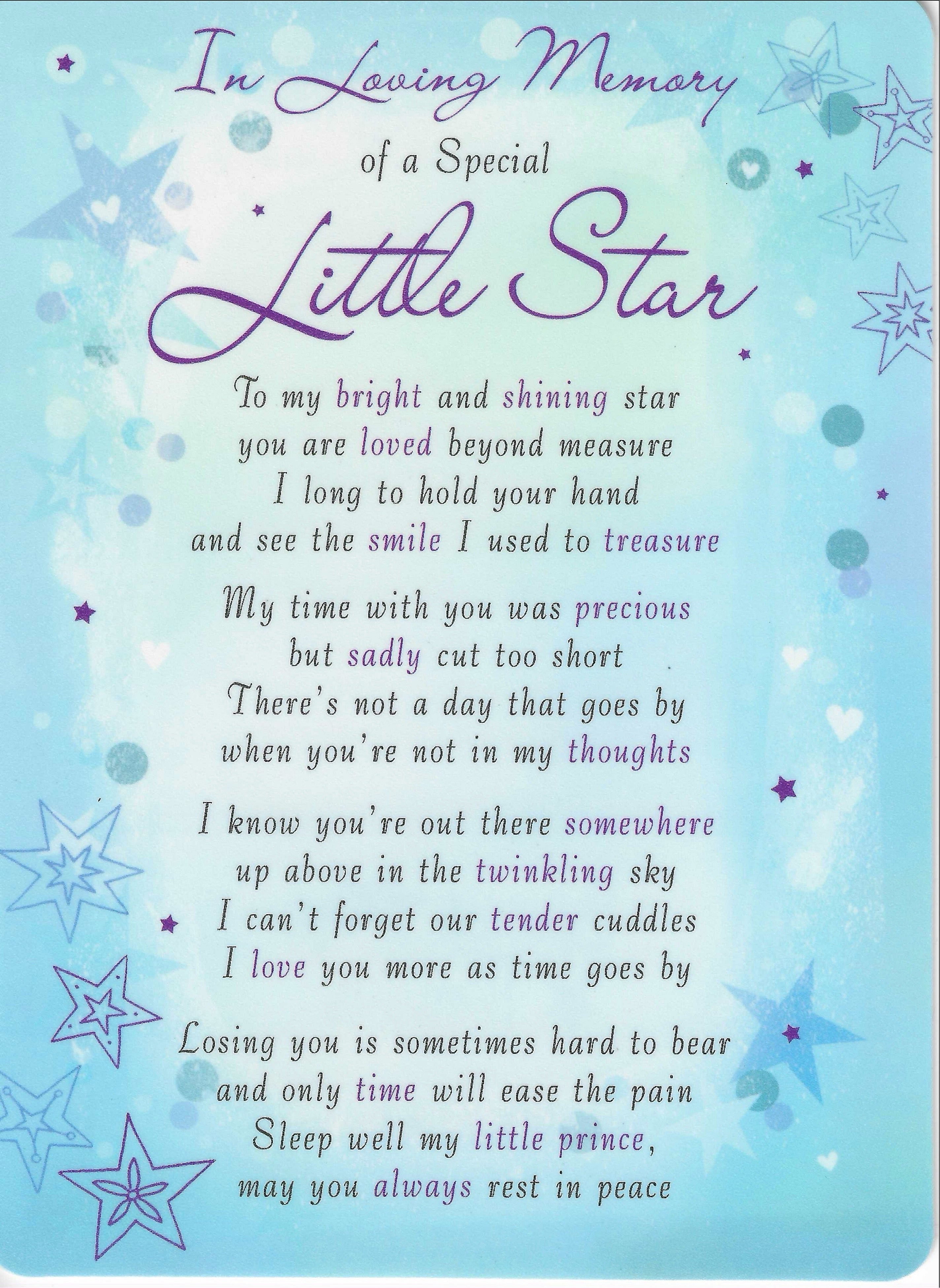 In Memory Star Printable Grave Memorial Card | In Loving Memory of a Special Little Star ...