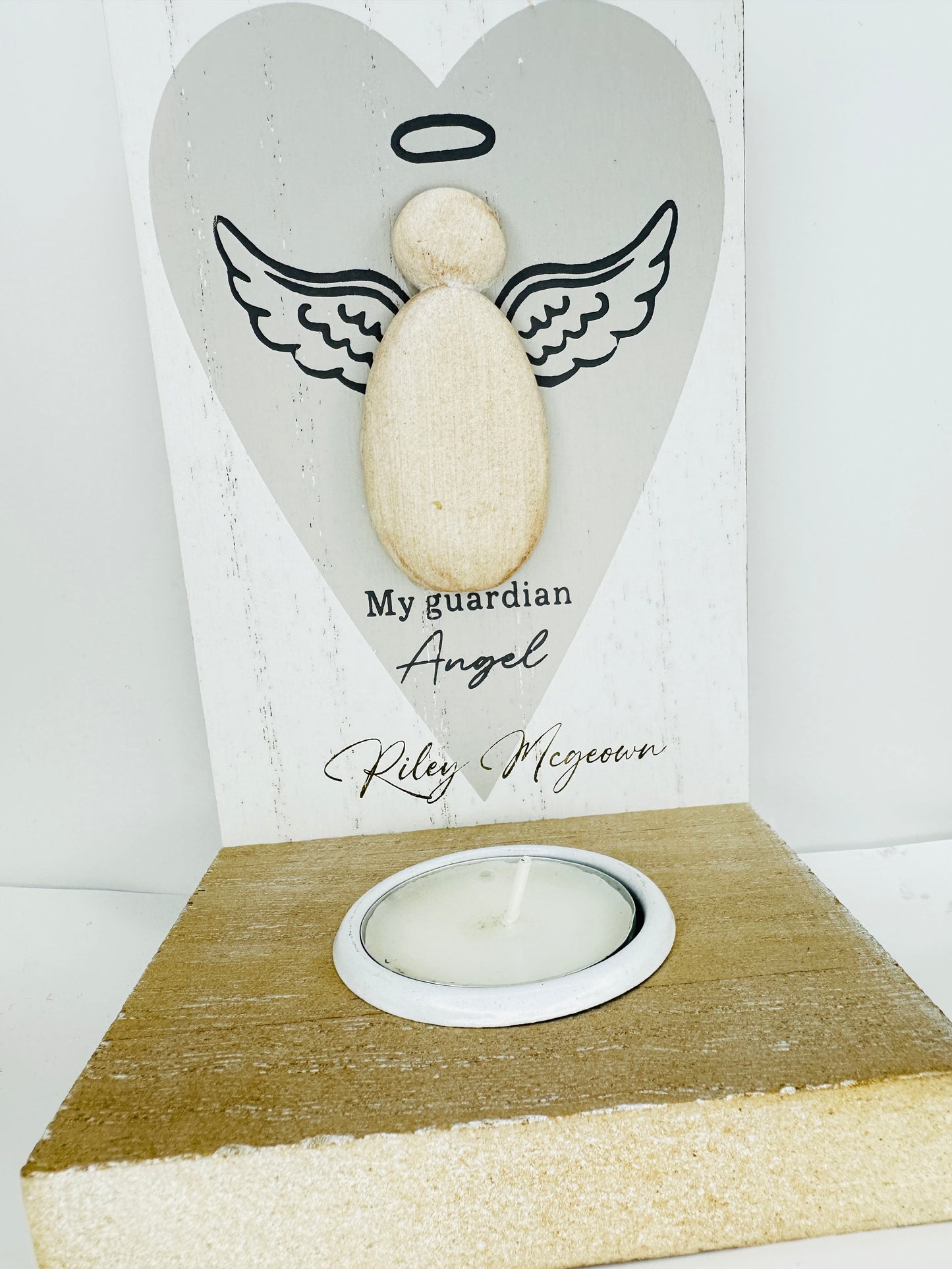 Guardian Angel tea light holder with personalised name