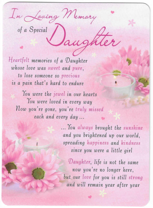 Grave Memorial Card, In Loving Memory of a Special Daughter