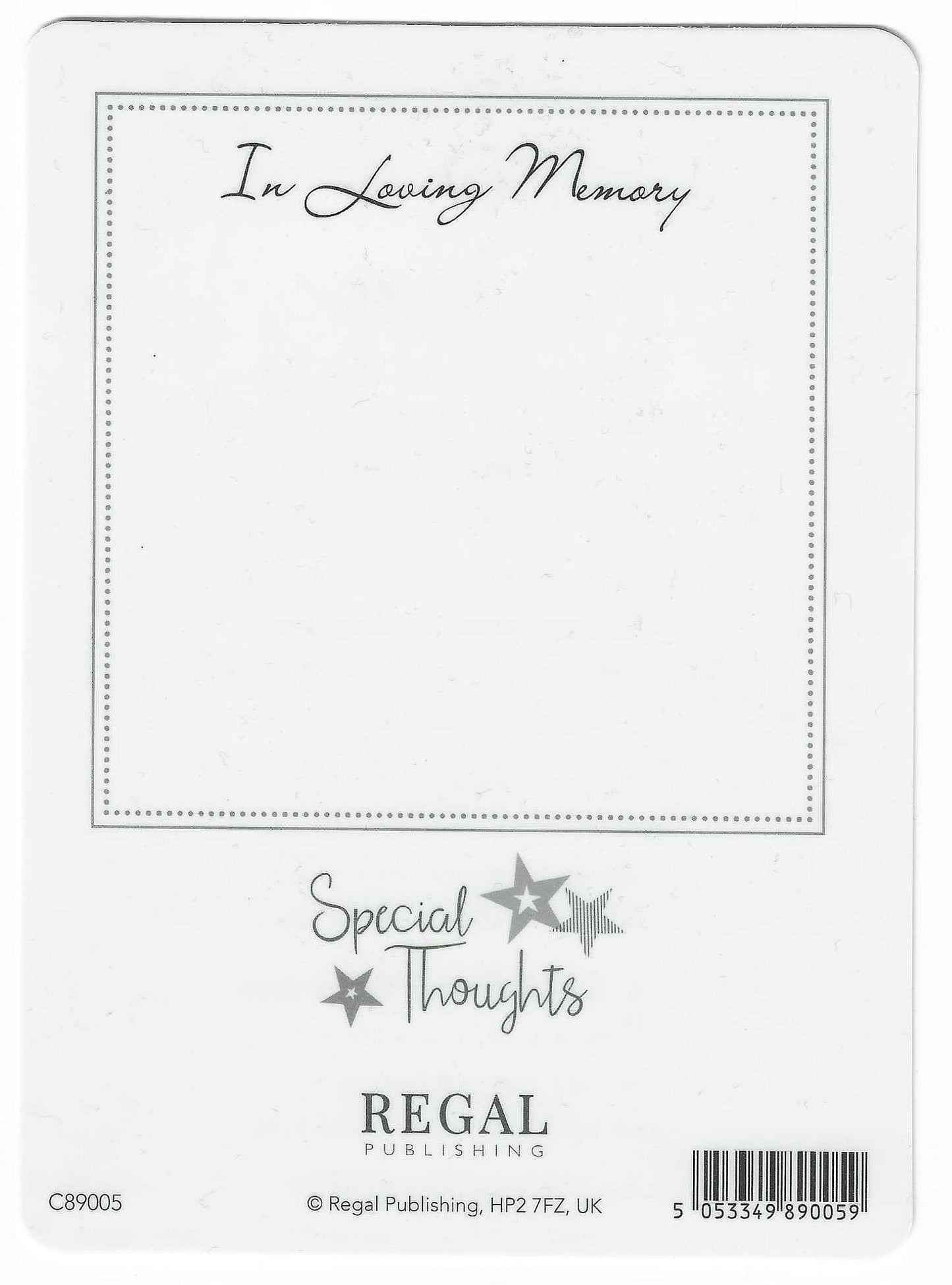 Grave Memorial Card, In Loving Memory of a Special Son