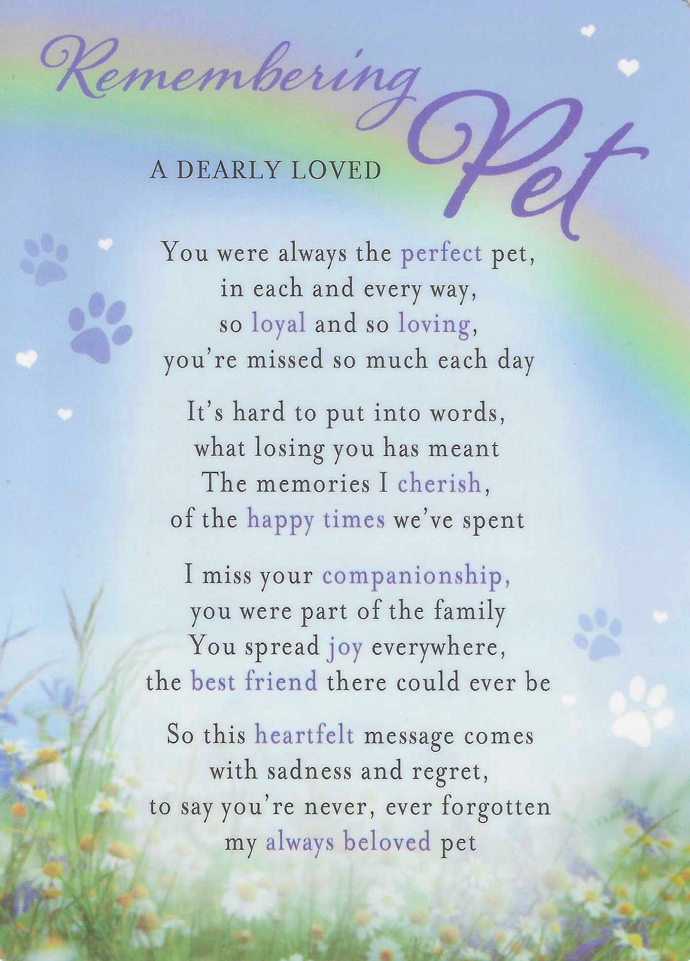Grave Memorial Card, Remembering a Dearly Loved Pet