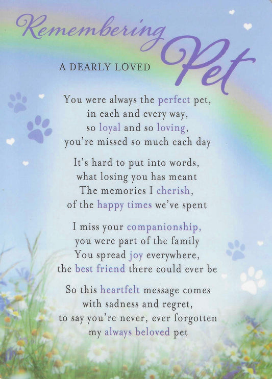 Grave Memorial Card, Remembering a Dearly Loved Pet