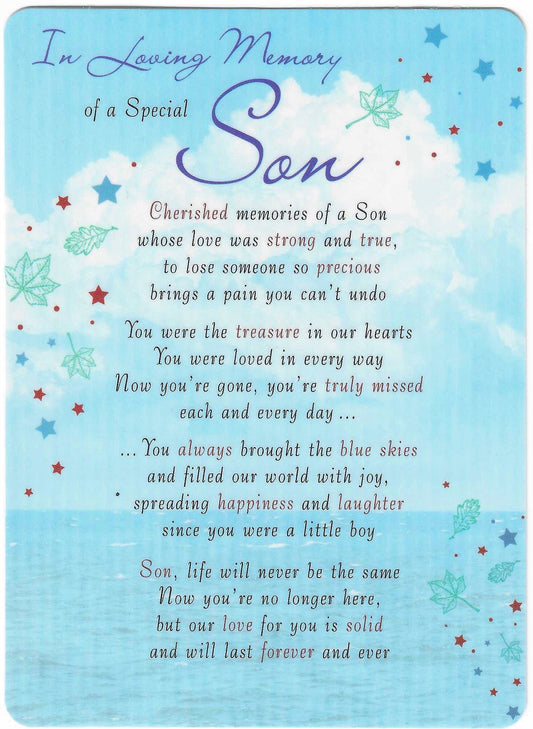 Grave Memorial Card, In Loving Memory of a Special Son