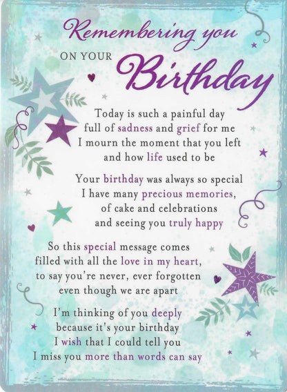 Grave Memorial Card, Remembering you on your Birthday