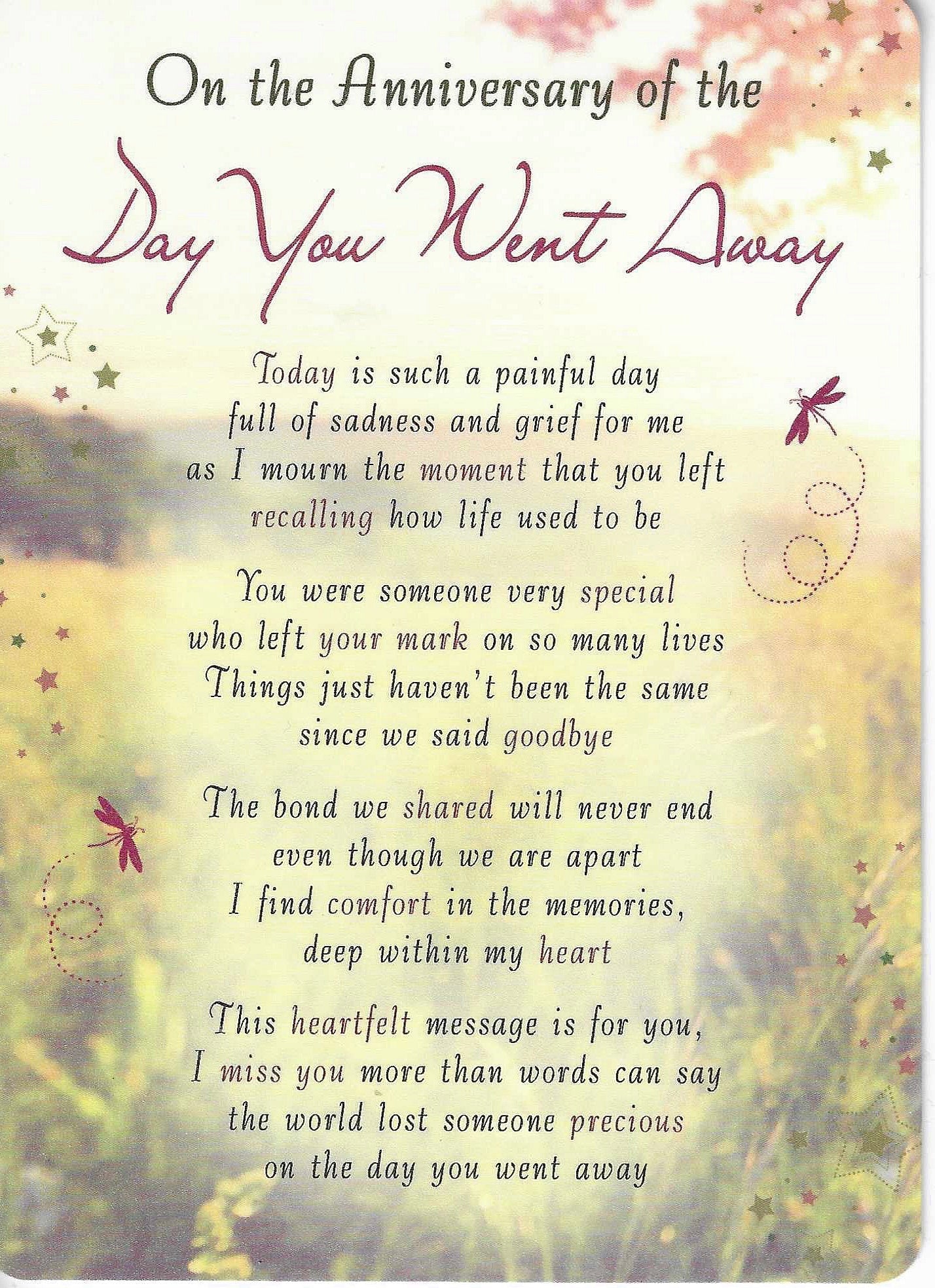 Grave Memorial Card | On the anniversary of the day you went away