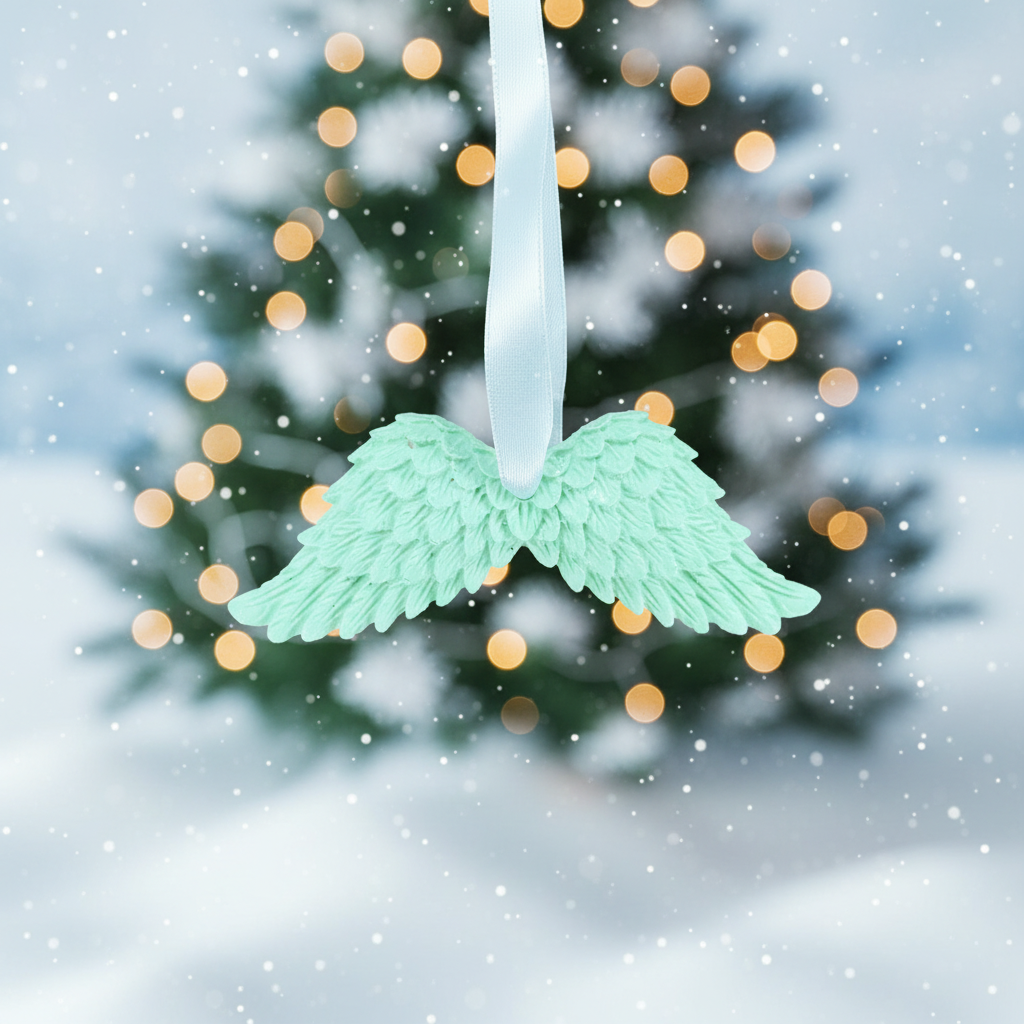 Angel wing decoration with Christmas tree background