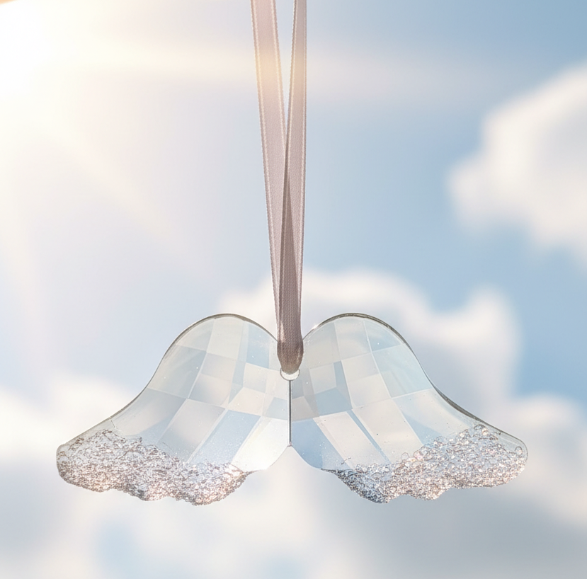 Clear Sparkle Angel Wings Christmas Tree Decoration