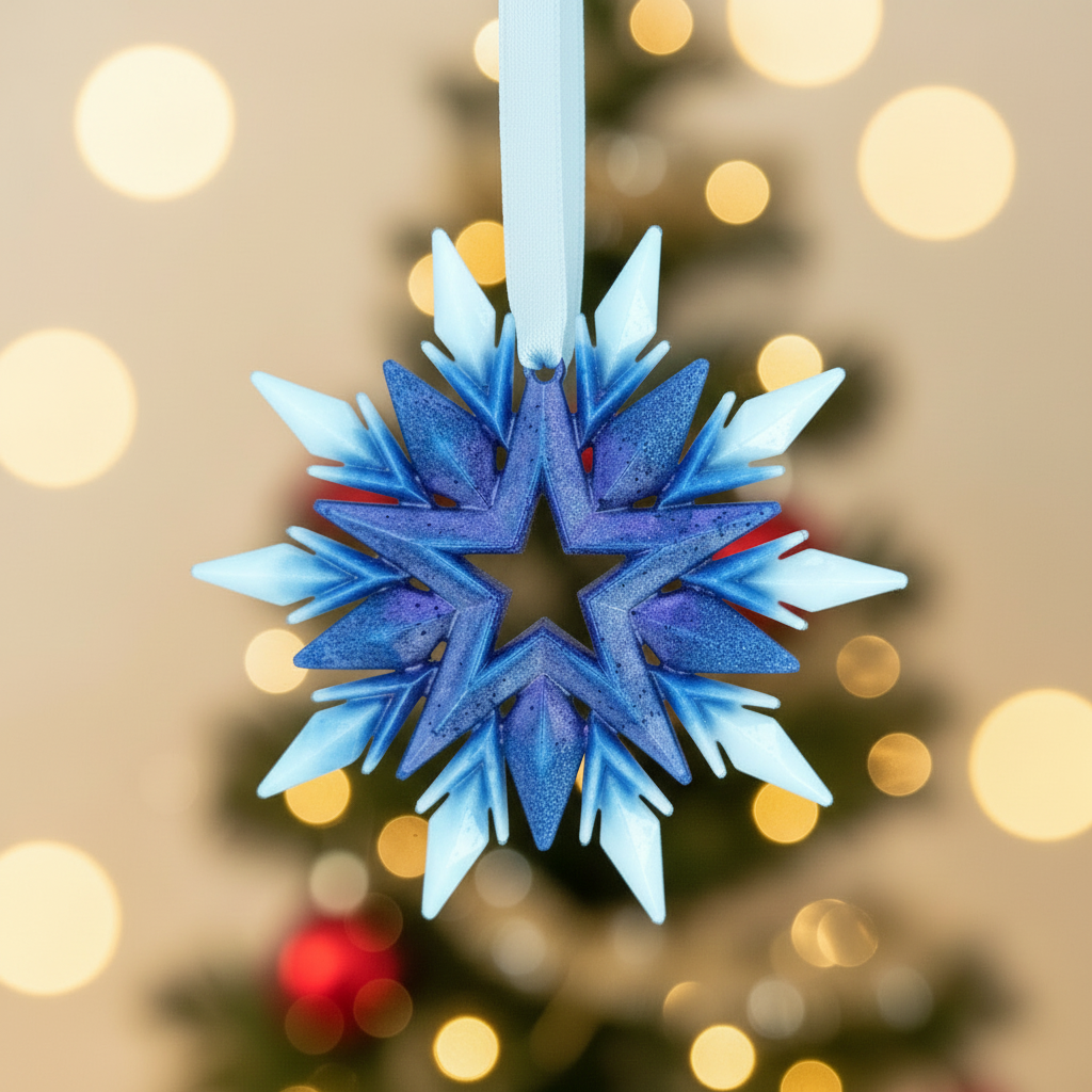 Blue and purple snowflake with Christmas background