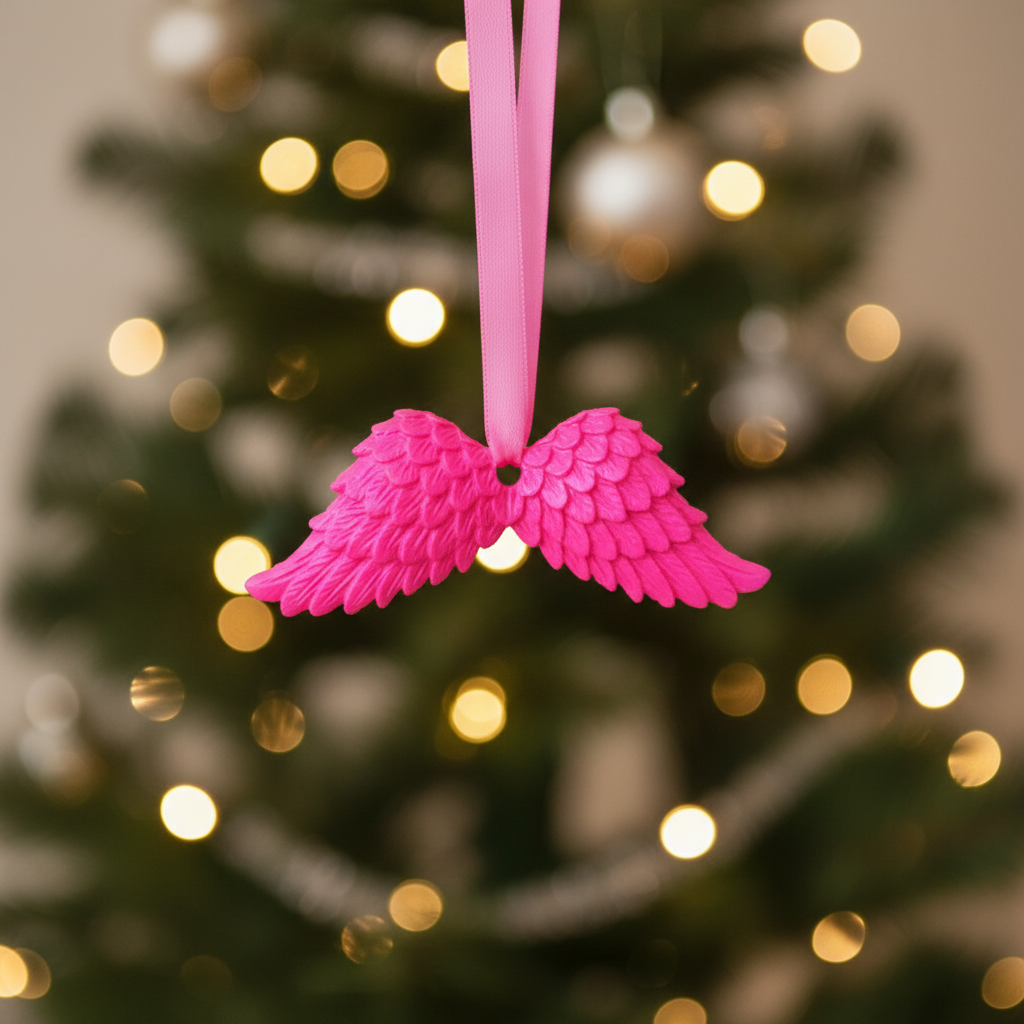Hot pink angel wings with festive background