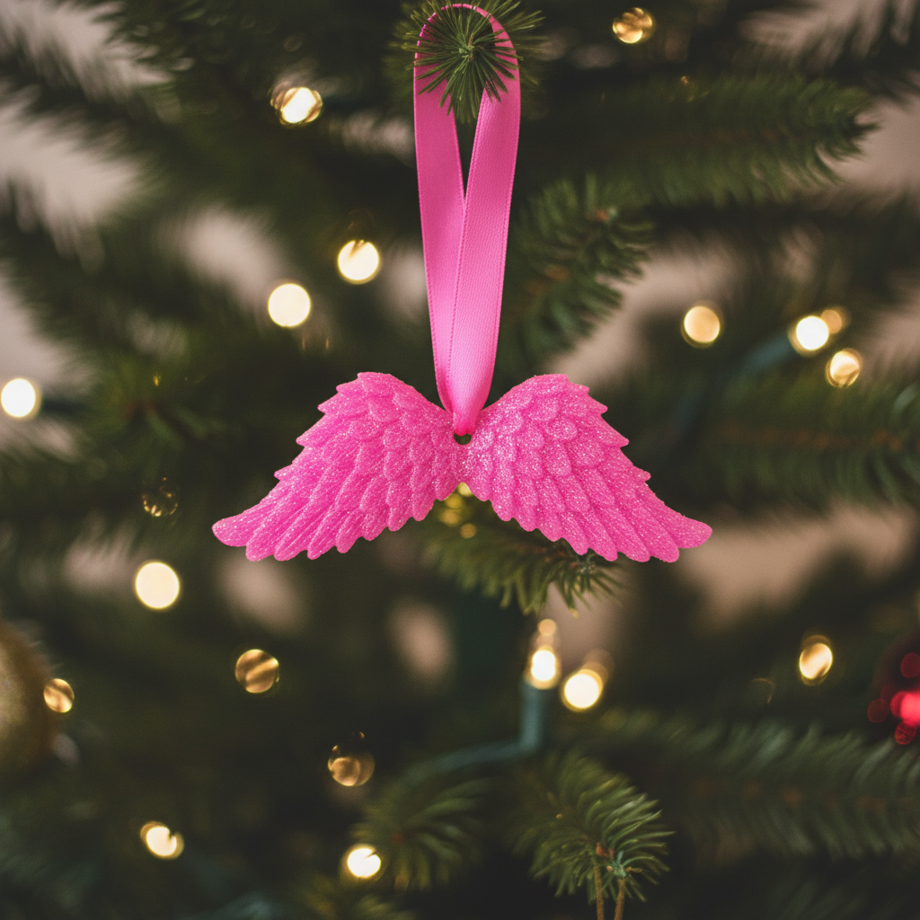 Hot pink glitter angel wings with festive background