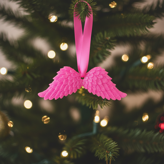 Hot pink glitter angel wings with festive background