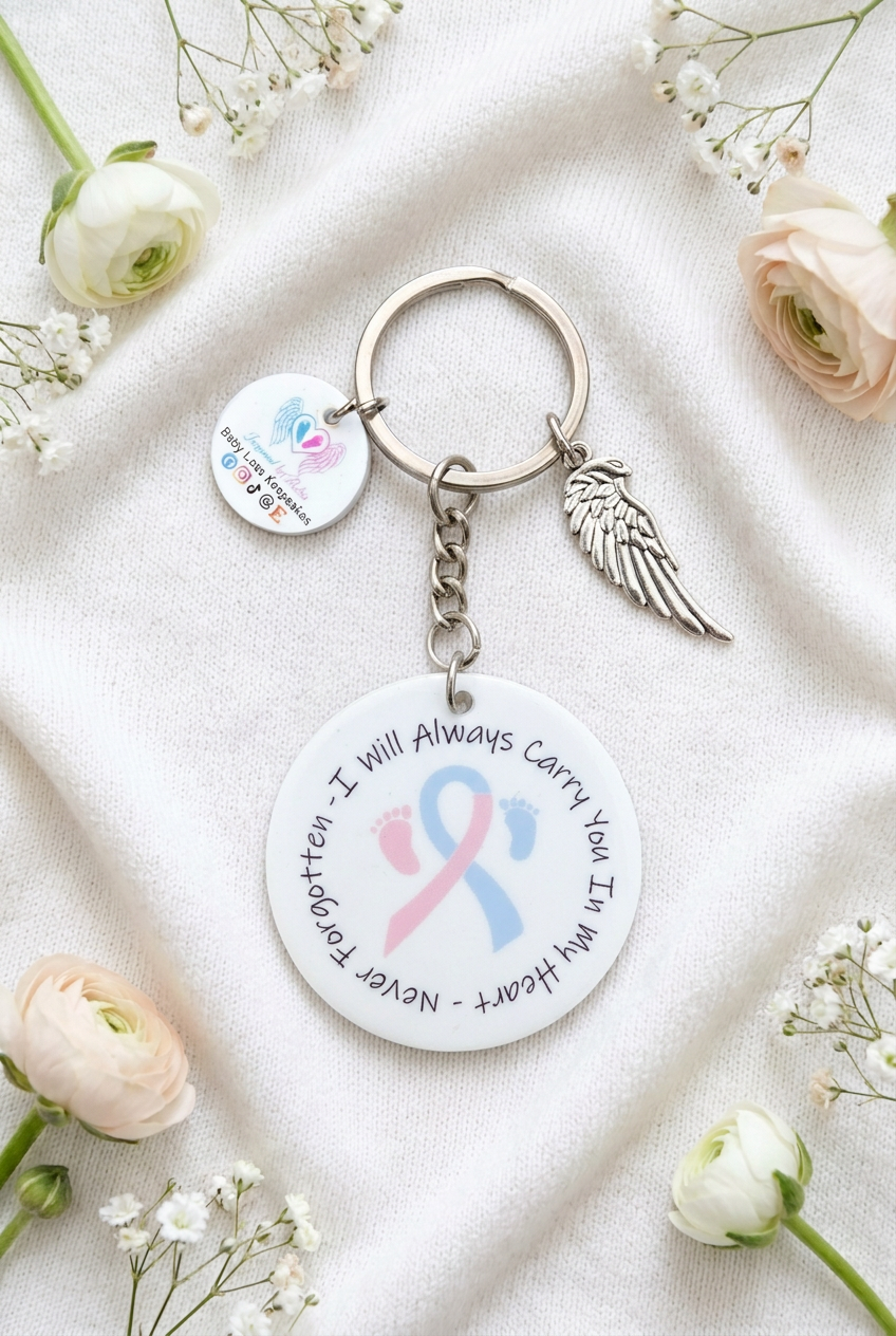 Keyring with white blanket and flowers, version 1