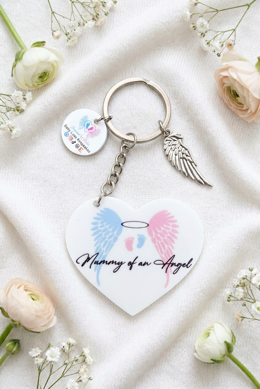 Keyring with white blanket and flowers, version 2