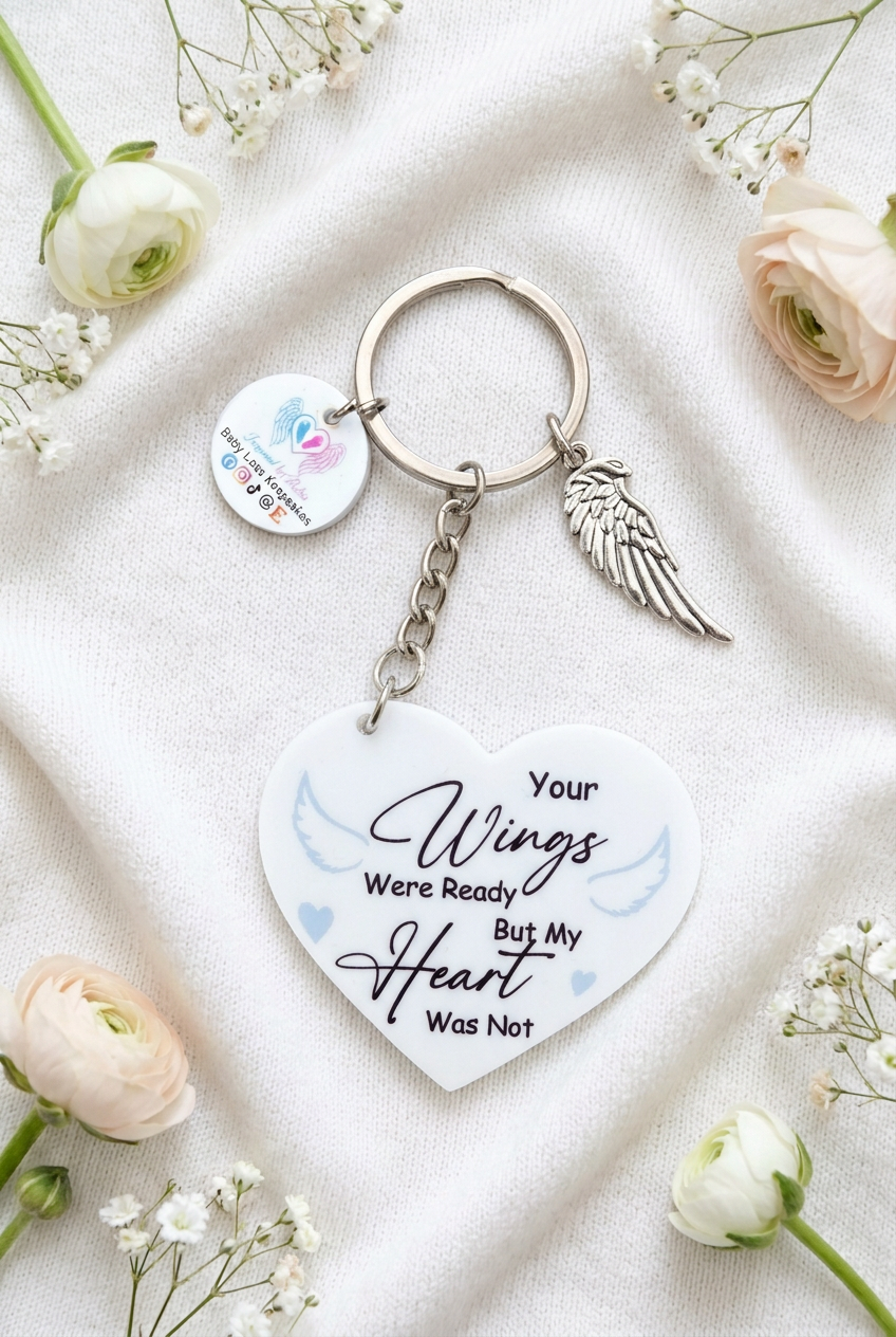 Keyring with white blanket and flowers, version 3