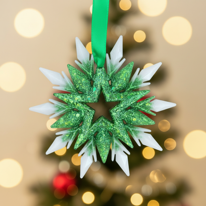 Lime green holographic snowflake with Christmas background