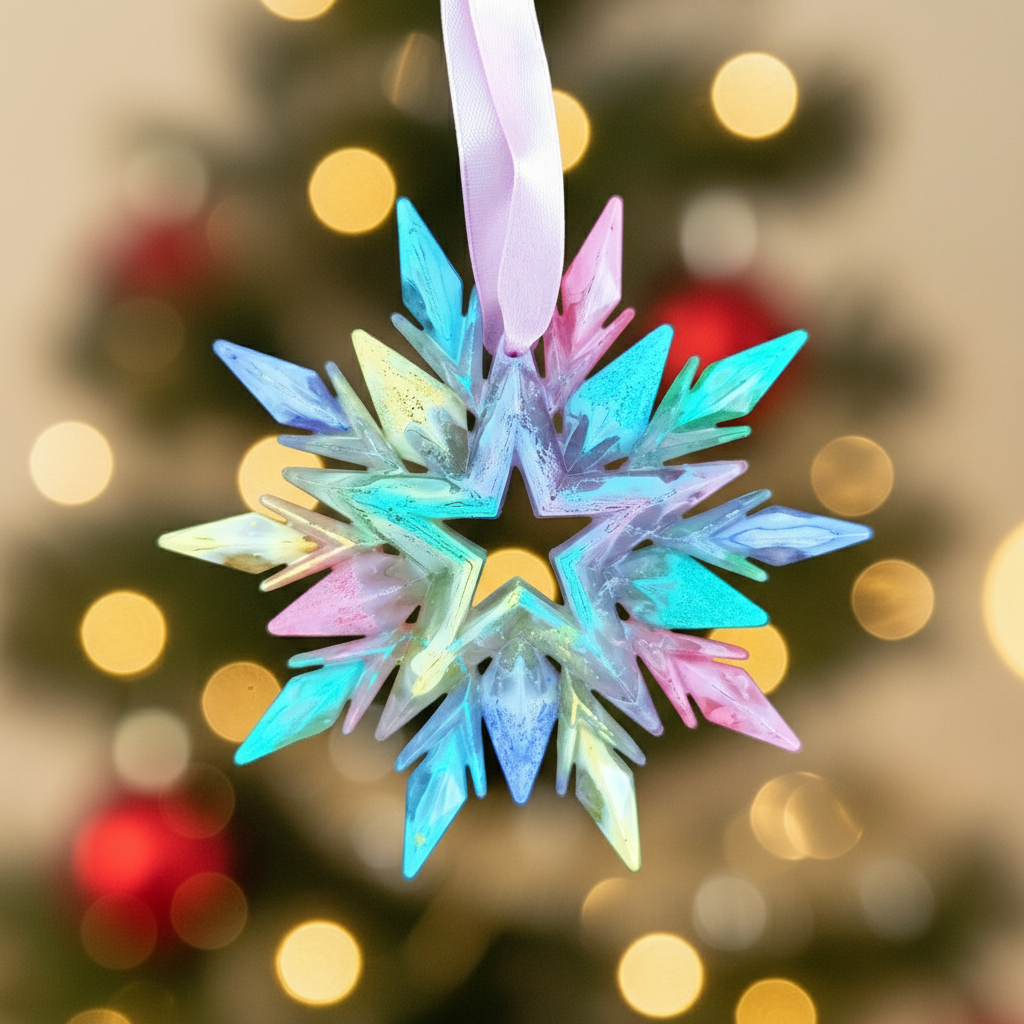 Multicolored pastel snowflake with Christmas background