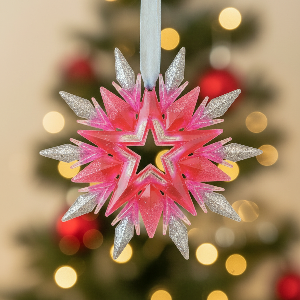 Pink and silver snowflake with Christmas background