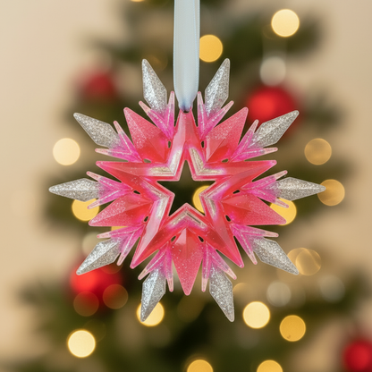Pink and silver snowflake with Christmas background