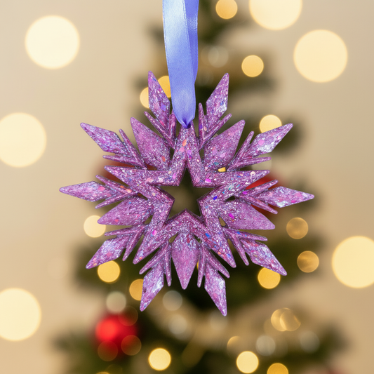 Purple holographic snowflake with Christmas background