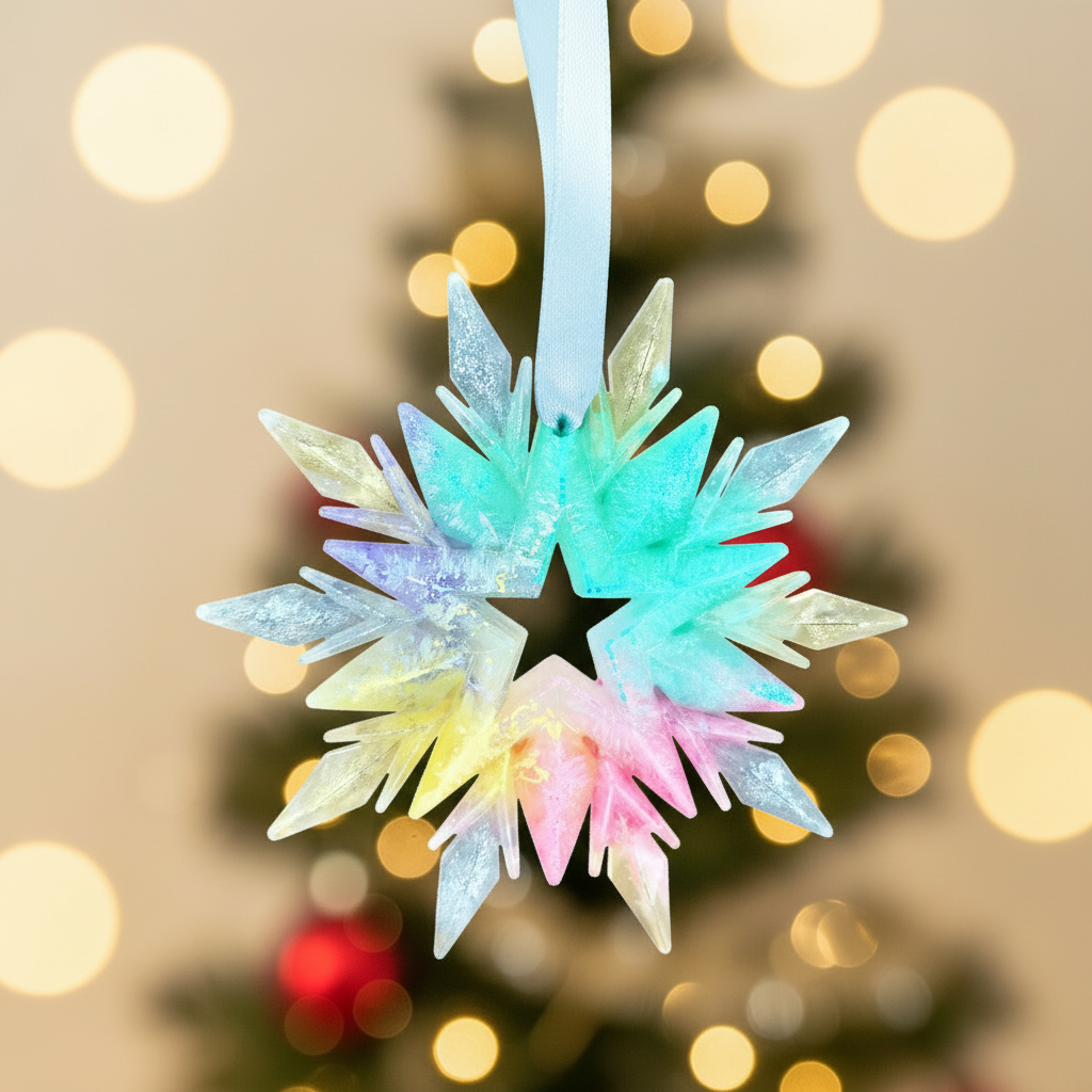 Rainbow pastel multicolored snowflake with Christmas background