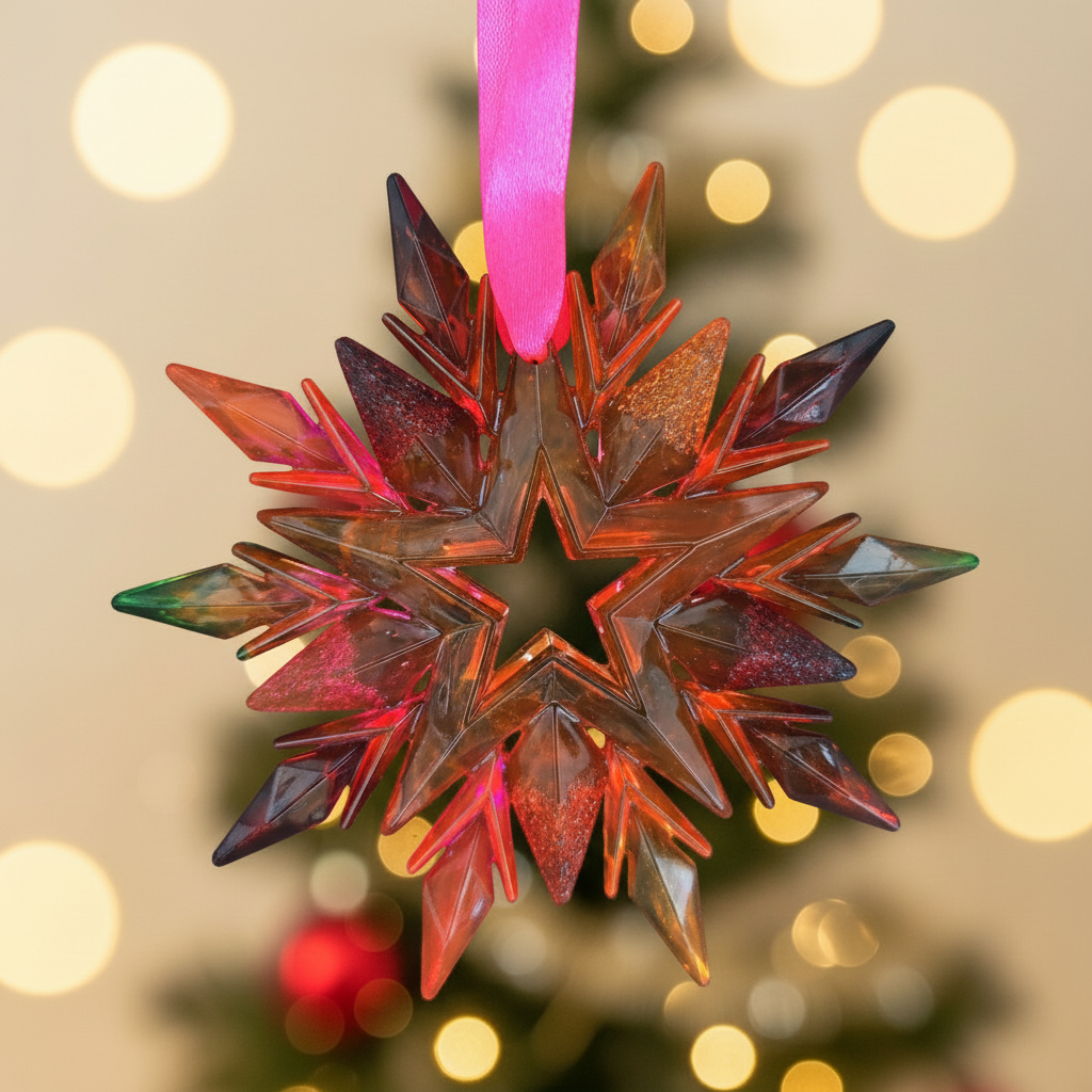 Rainbow translucent snowflake with Christmas background