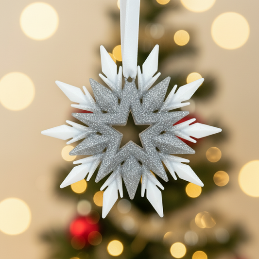 Snowflake with white tips and Christmas background