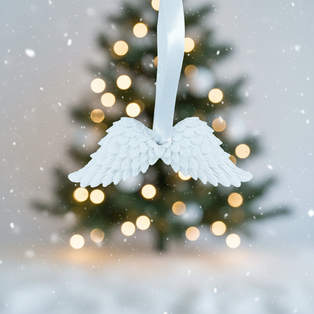 White angel wings with festive background