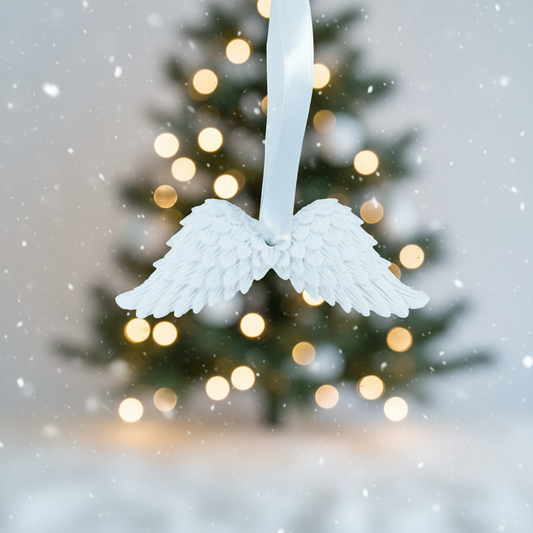 White angel wings with festive background